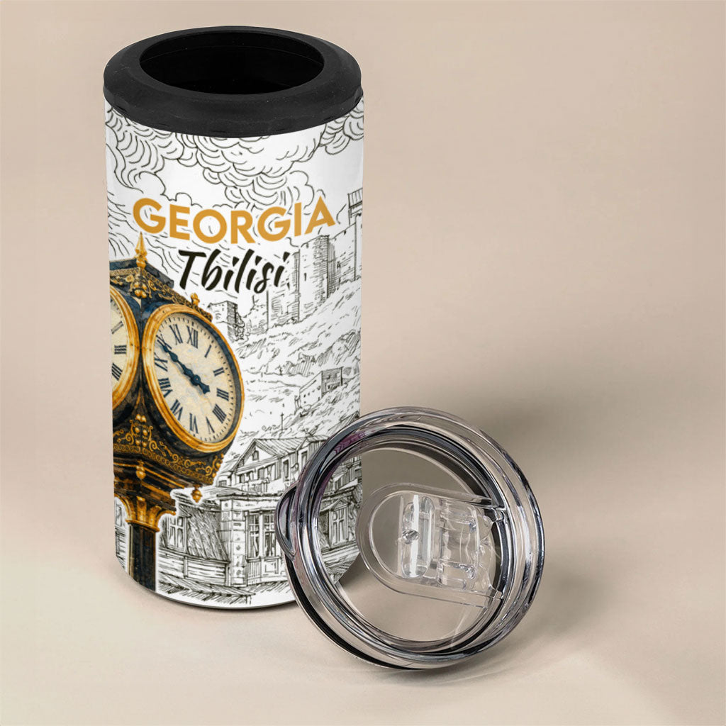 Georgia Tbilisi Clock Tower 4 in 1 Can Cooler Tumbler Kartlis Deda Vintage Sketch Style