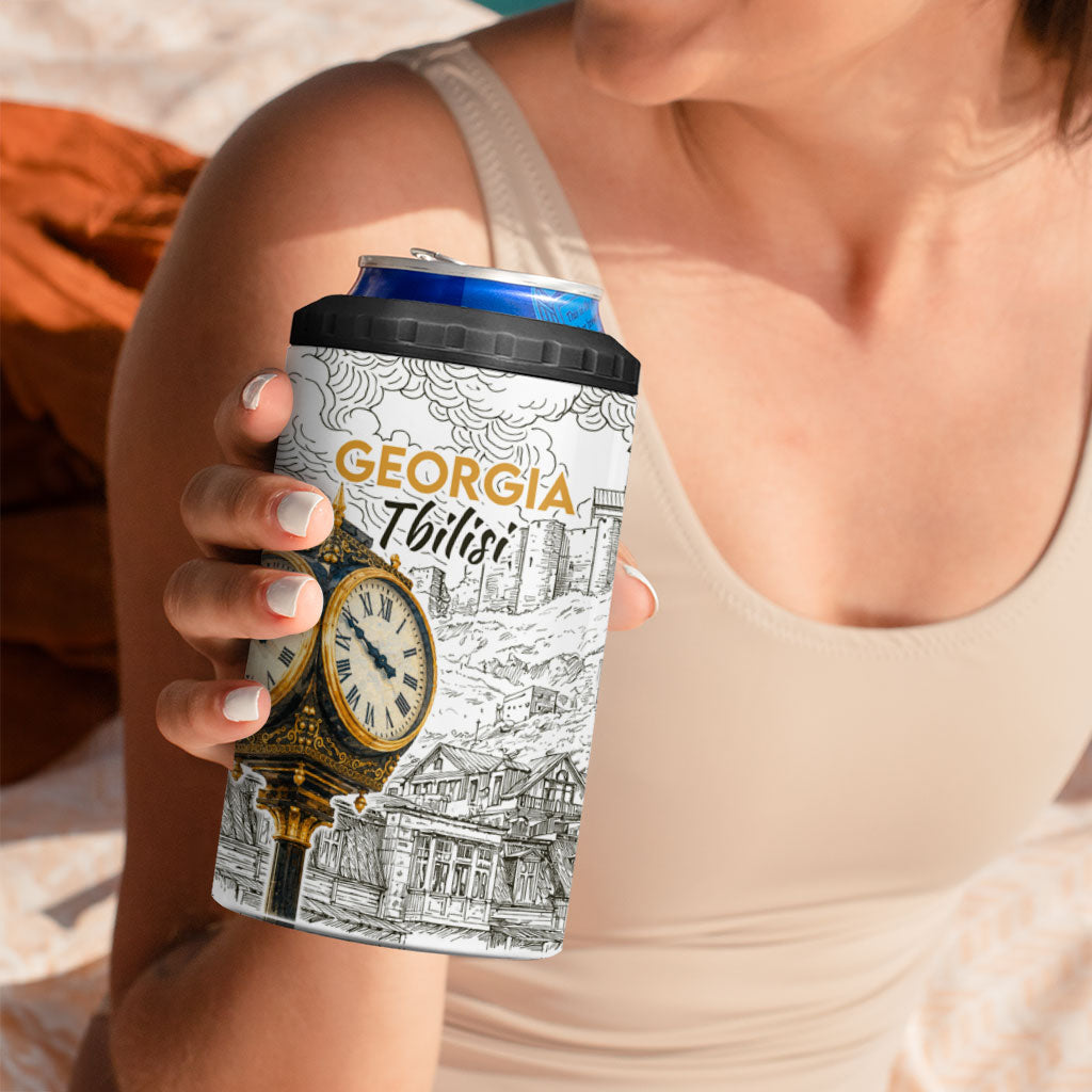 Georgia Tbilisi Clock Tower 4 in 1 Can Cooler Tumbler Kartlis Deda Vintage Sketch Style