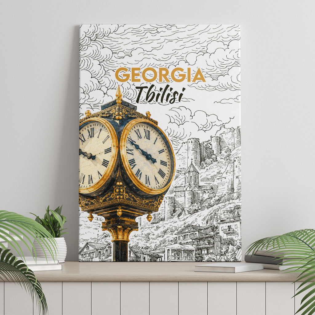 Georgia Tbilisi Clock Tower Canvas Wall Art Kartlis Deda Vintage Sketch Style