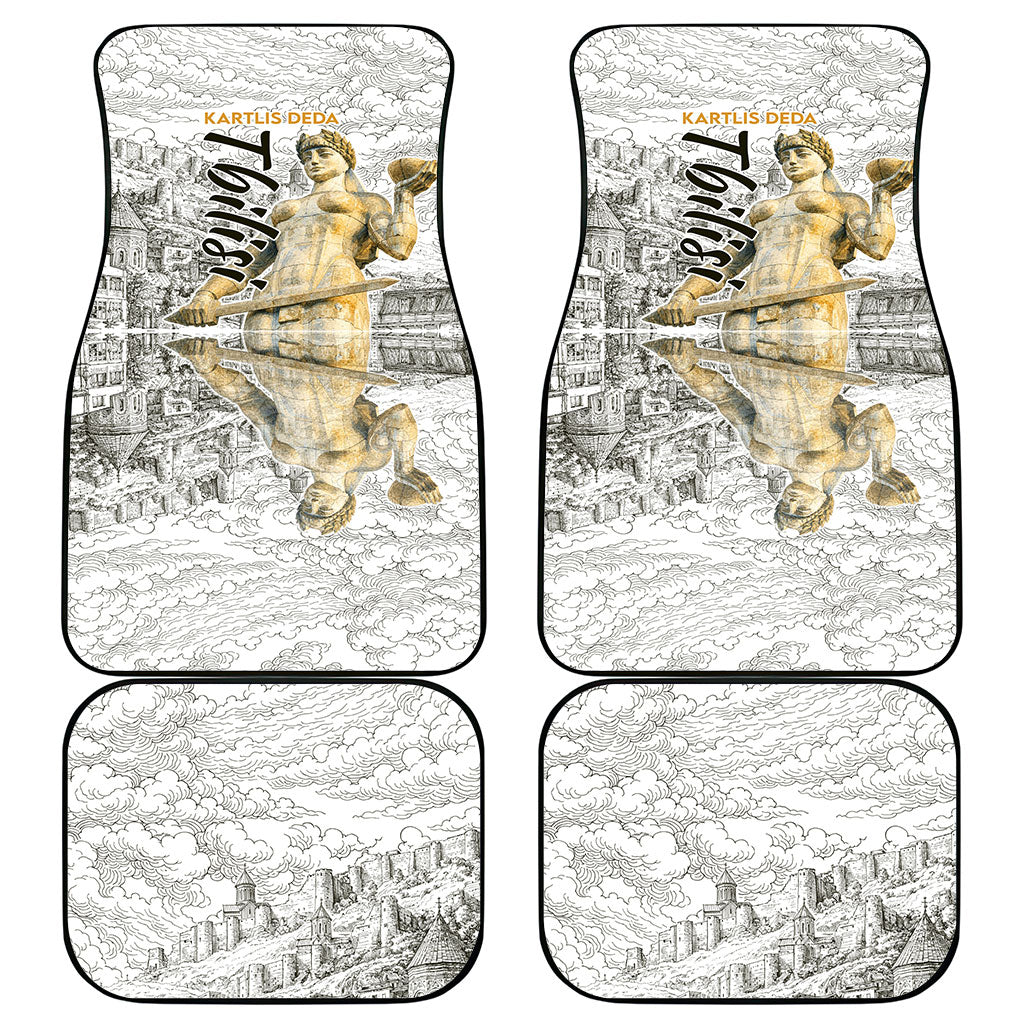 Georgia Tbilisi Clock Tower Car Mats Kartlis Deda Vintage Sketch Style
