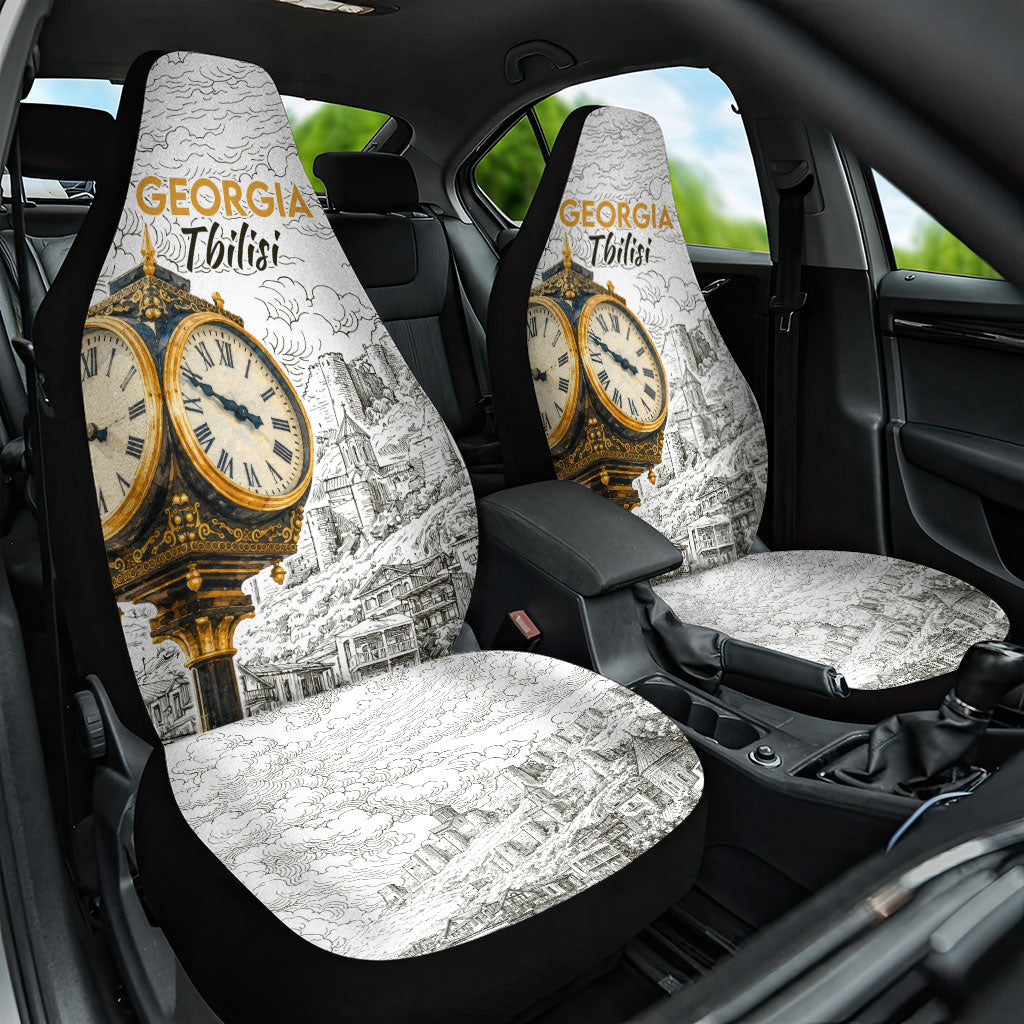 Georgia Tbilisi Clock Tower Car Seat Cover Kartlis Deda Vintage Sketch Style