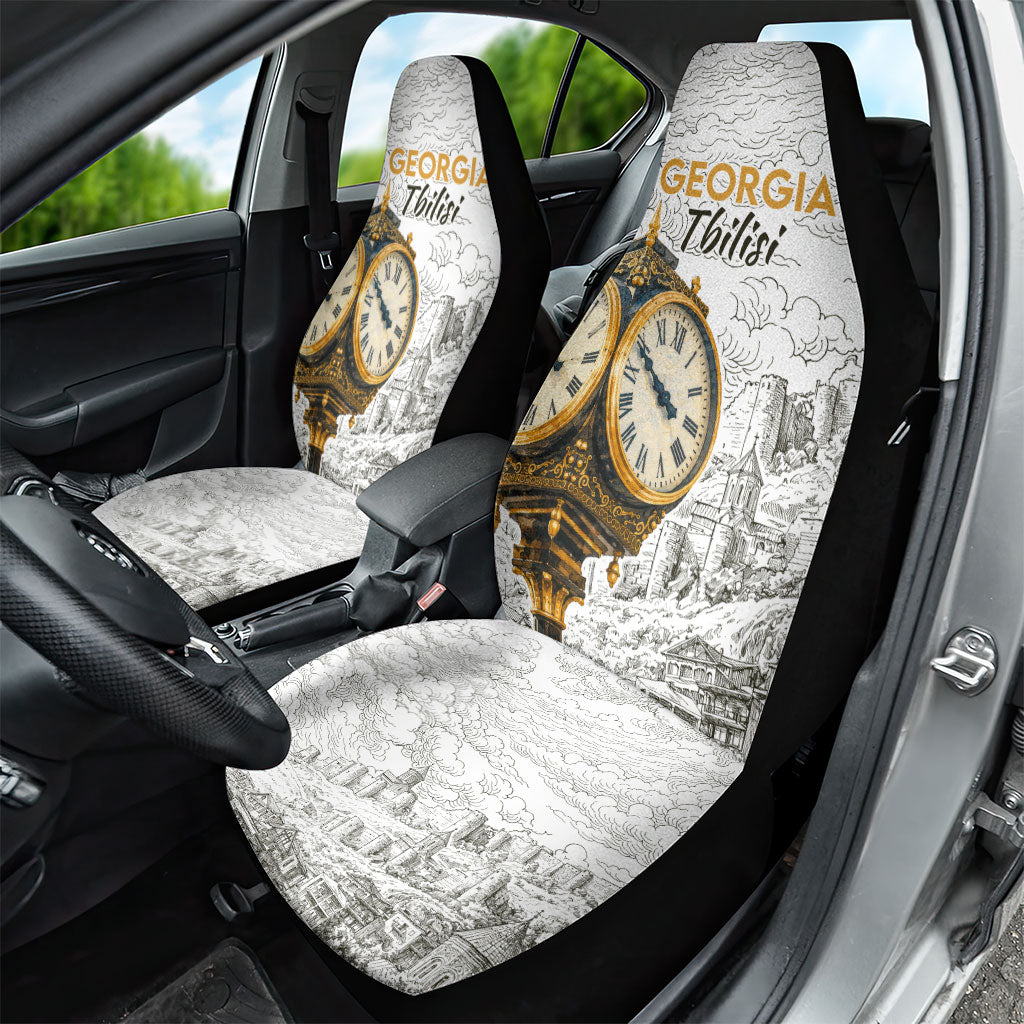 Georgia Tbilisi Clock Tower Car Seat Cover Kartlis Deda Vintage Sketch Style