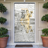 Georgia Tbilisi Clock Tower Door Cover Kartlis Deda Vintage Sketch Style