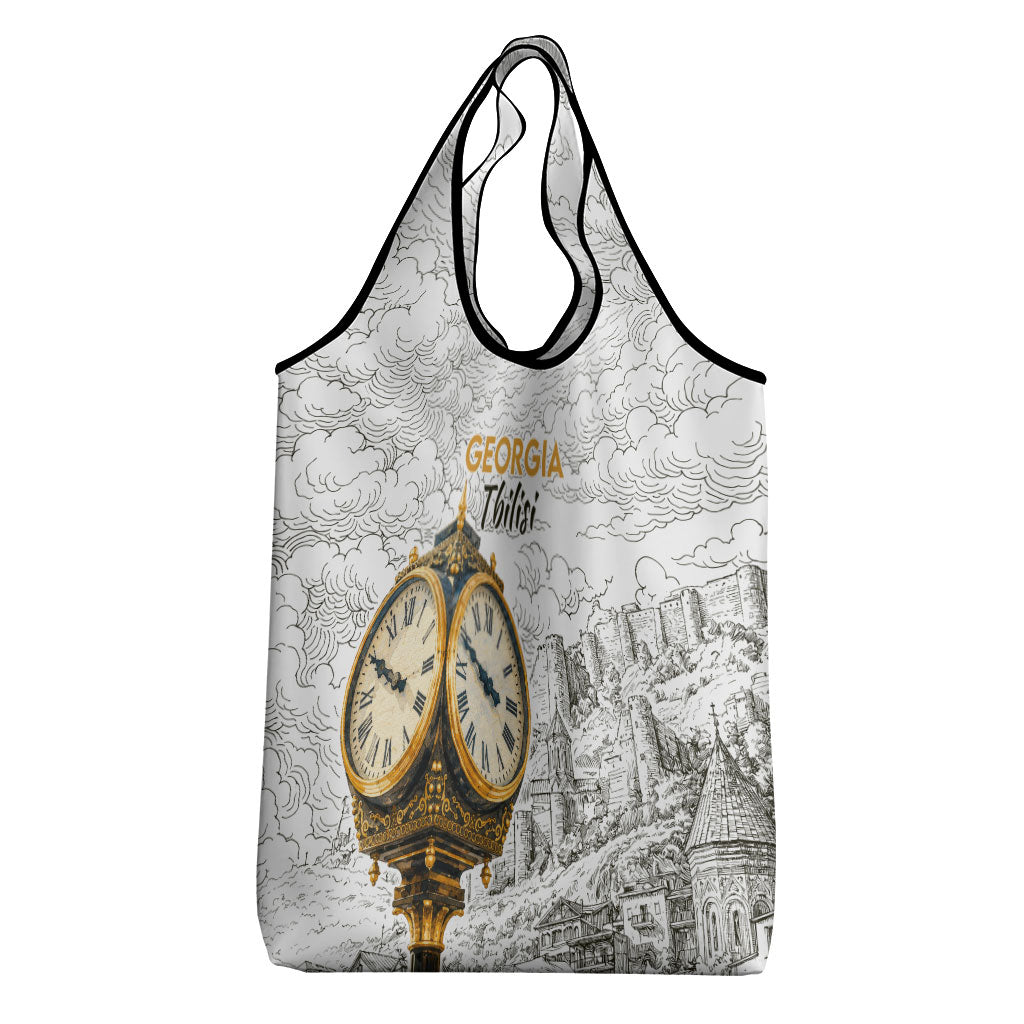 Georgia Tbilisi Clock Tower Grocery Bag Kartlis Deda Vintage Sketch Style