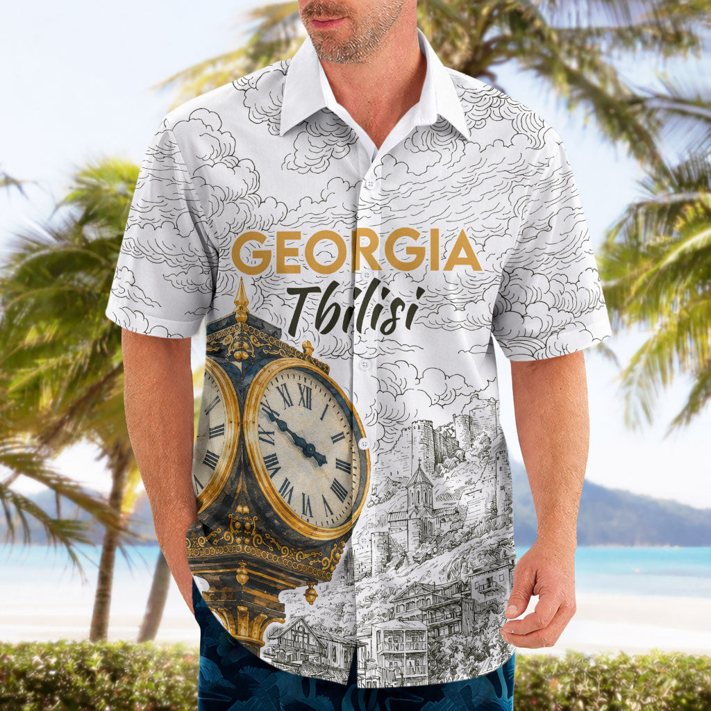 Georgia Tbilisi Clock Tower Hawaiian Shirt Kartlis Deda Vintage Sketch Style