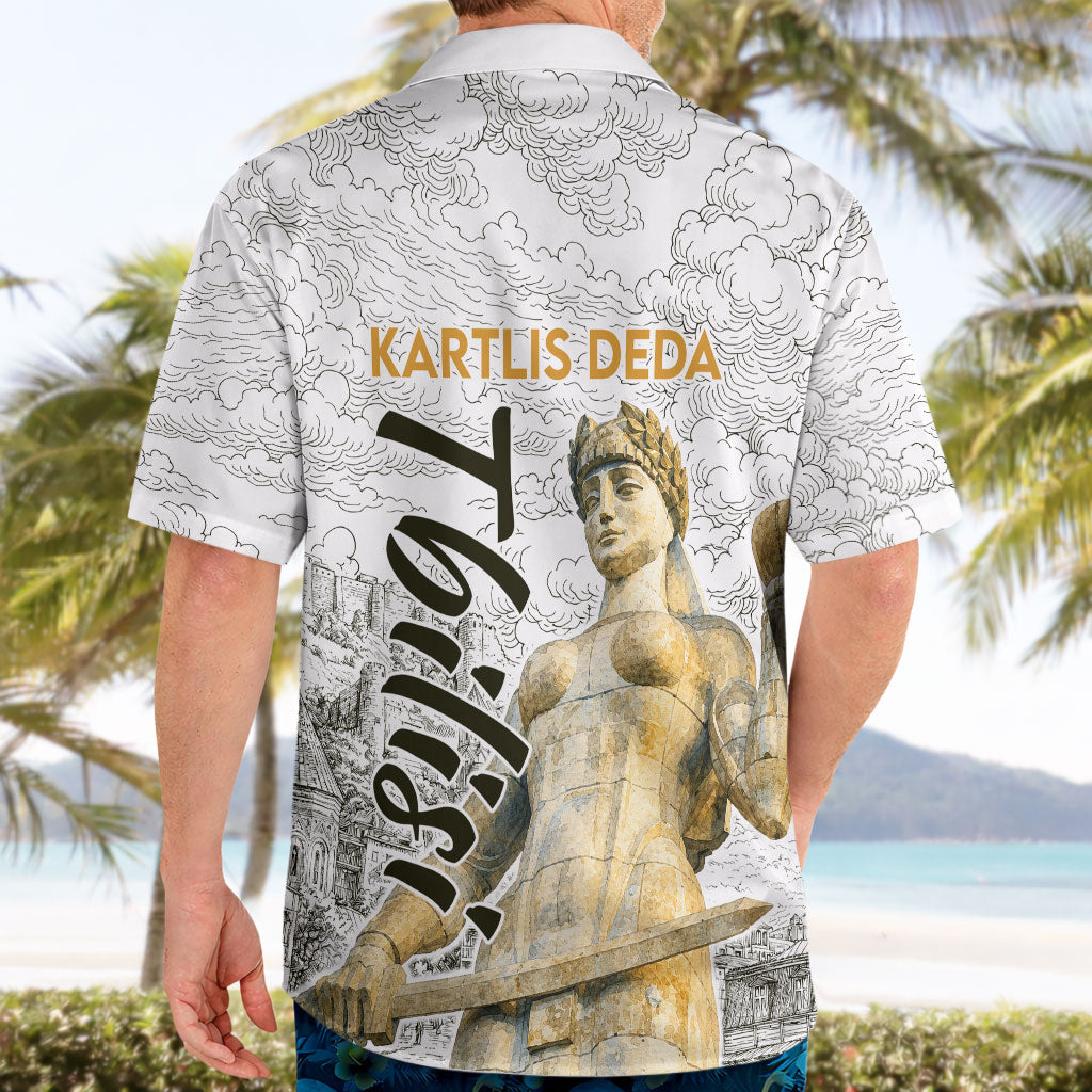 Georgia Tbilisi Clock Tower Hawaiian Shirt Kartlis Deda Vintage Sketch Style