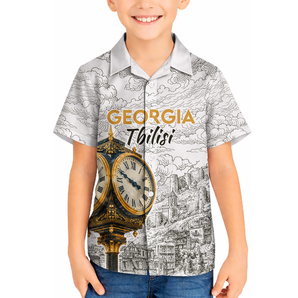 Georgia Tbilisi Clock Tower Hawaiian Shirt Kartlis Deda Vintage Sketch Style