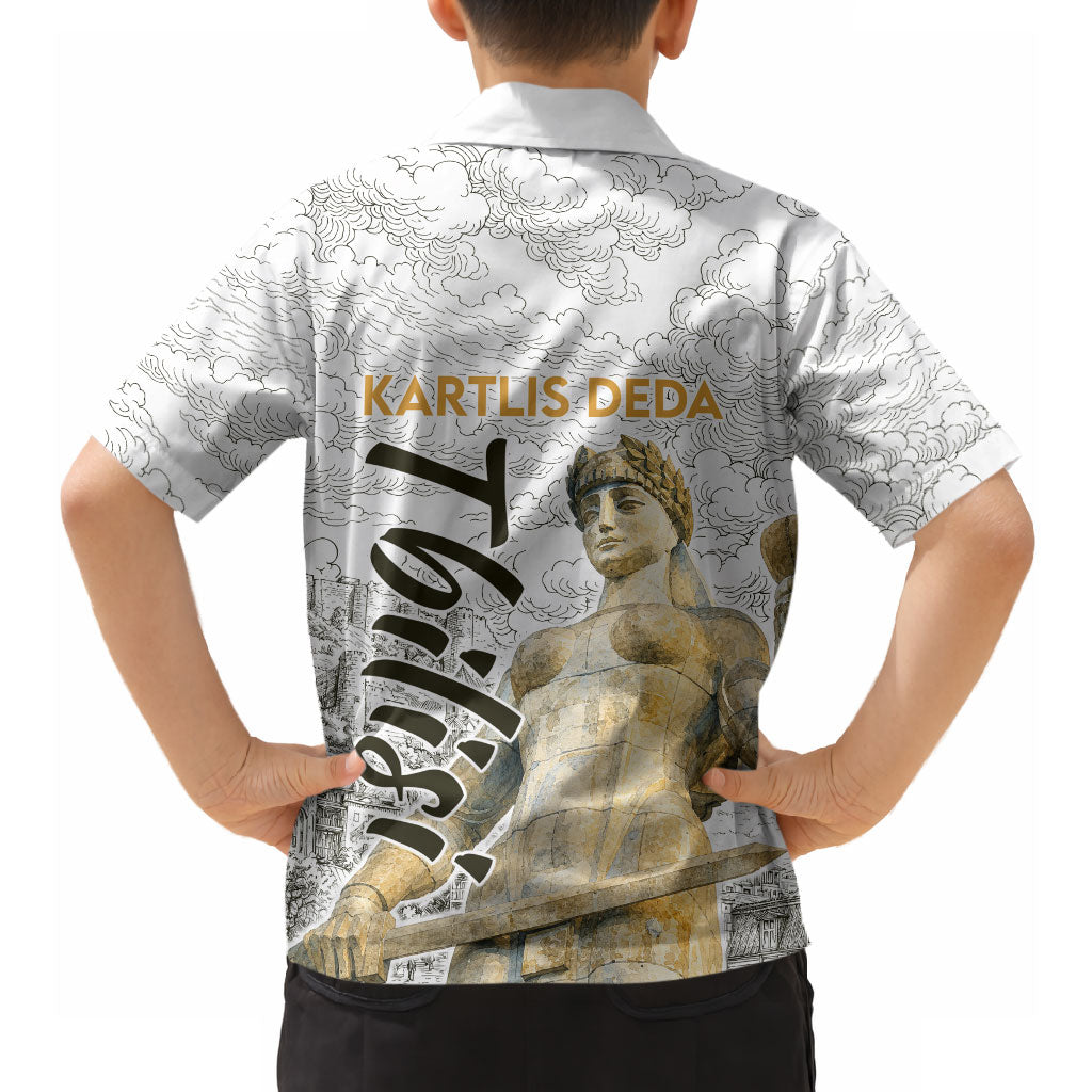 Georgia Tbilisi Clock Tower Hawaiian Shirt Kartlis Deda Vintage Sketch Style