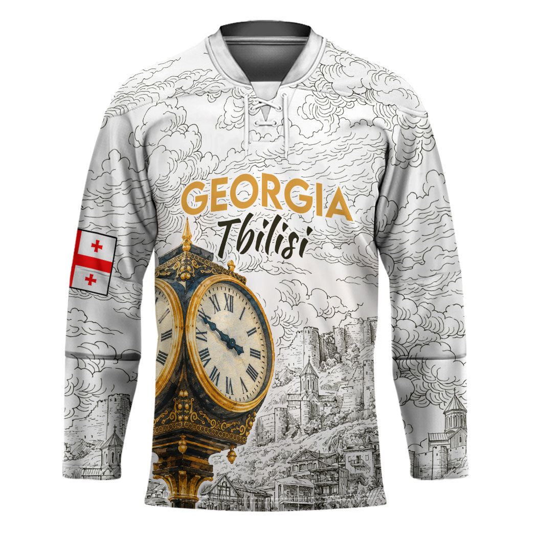 Georgia Tbilisi Clock Tower Hockey Jersey Kartlis Deda Vintage Sketch Style