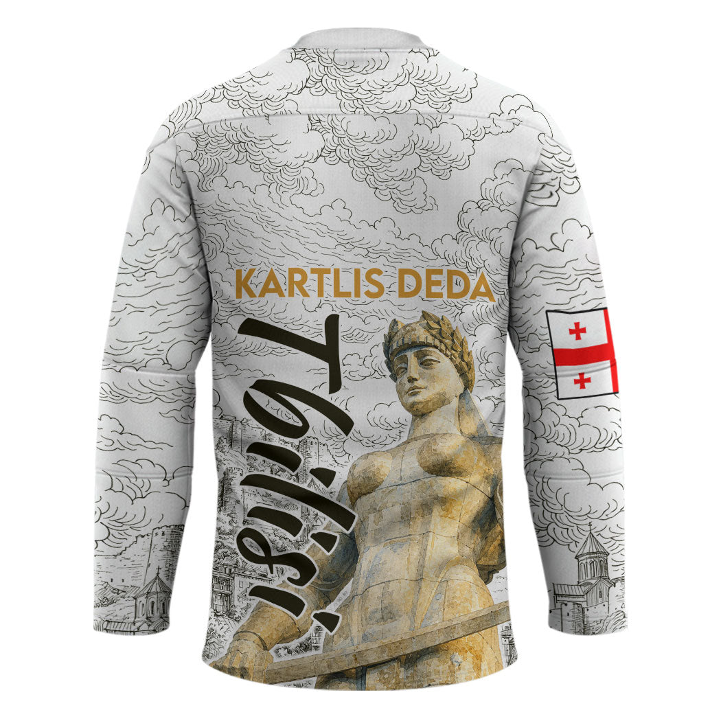 Georgia Tbilisi Clock Tower Hockey Jersey Kartlis Deda Vintage Sketch Style