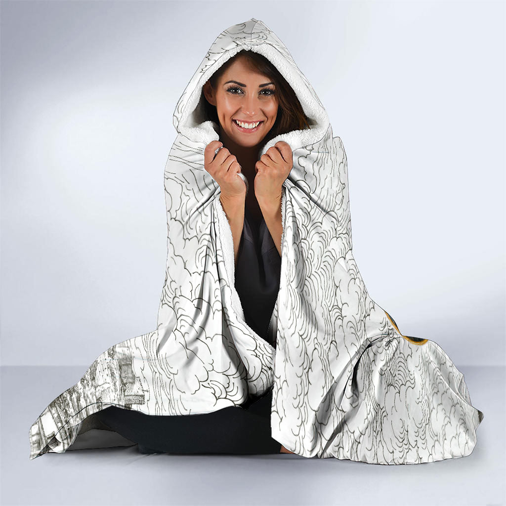 Georgia Tbilisi Clock Tower Hooded Blanket Kartlis Deda Vintage Sketch Style