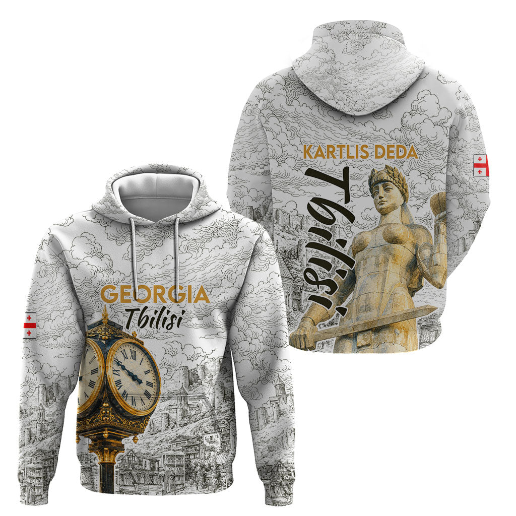 Georgia Tbilisi Clock Tower Hoodie Kartlis Deda Vintage Sketch Style