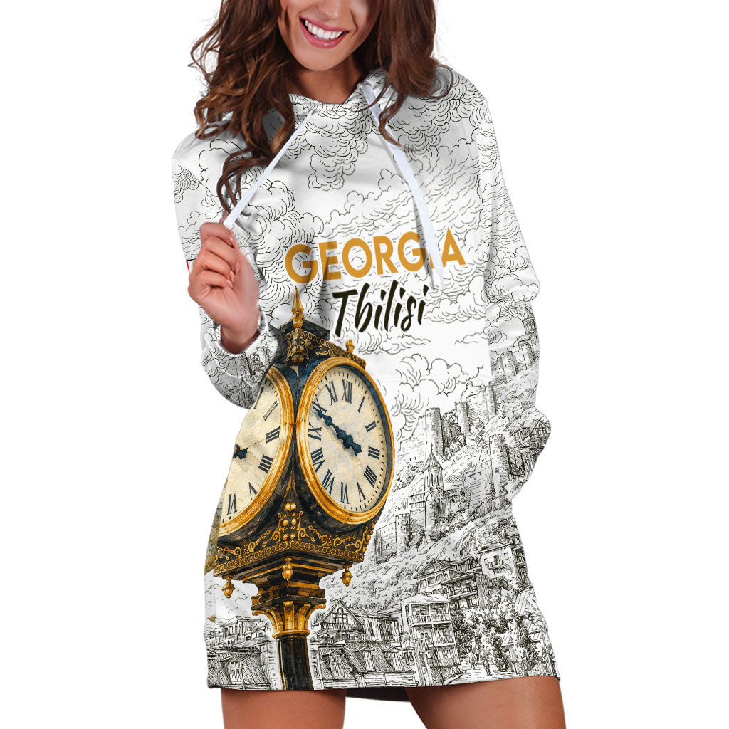 Georgia Tbilisi Clock Tower Hoodie Dress Kartlis Deda Vintage Sketch Style