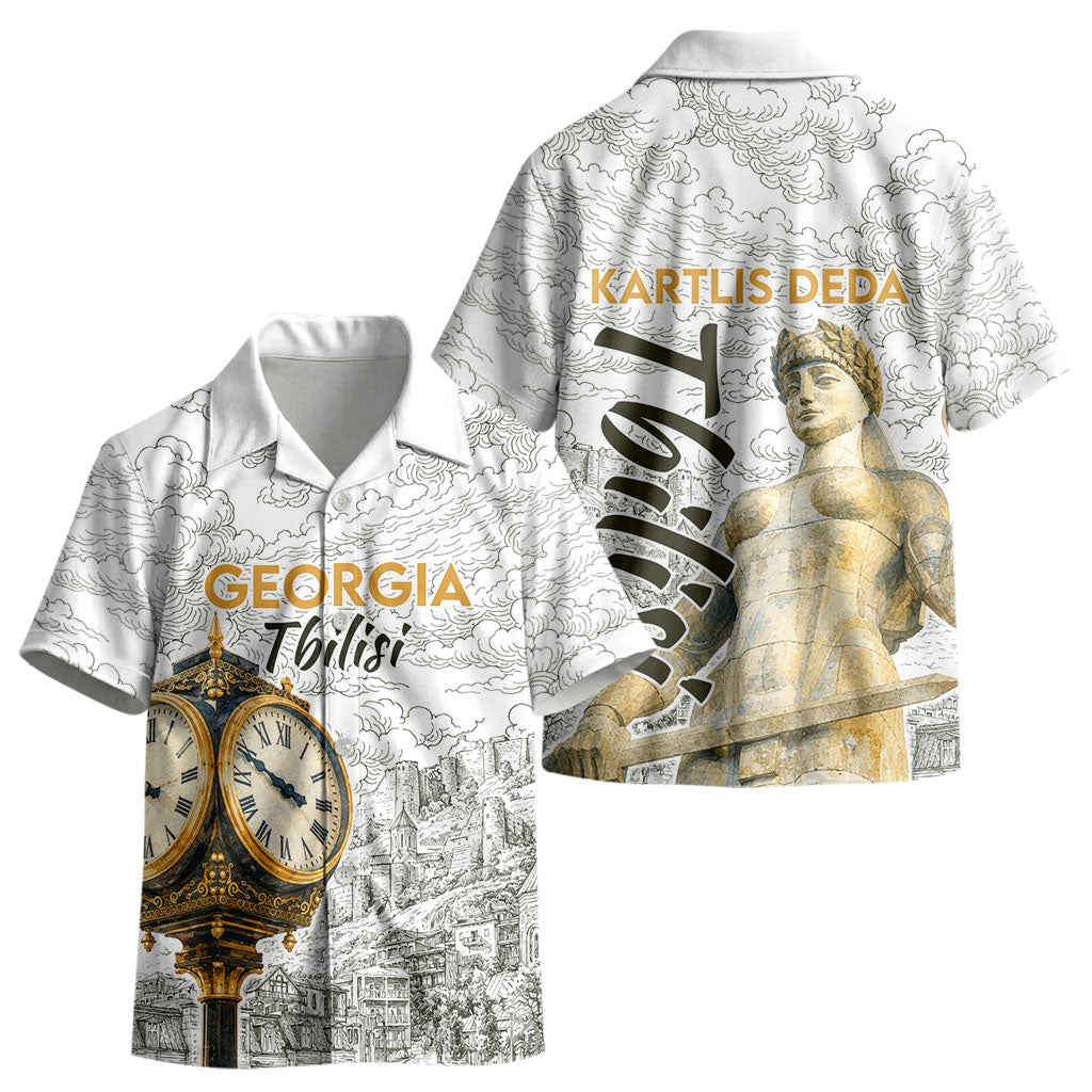 Georgia Tbilisi Clock Tower Kid Hawaiian Shirt Kartlis Deda Vintage Sketch Style