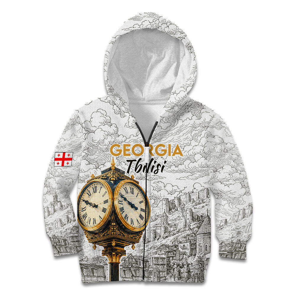 Georgia Tbilisi Clock Tower Kid Hoodie Kartlis Deda Vintage Sketch Style