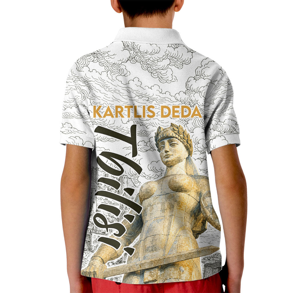 Georgia Tbilisi Clock Tower Kid Polo Shirt Kartlis Deda Vintage Sketch Style