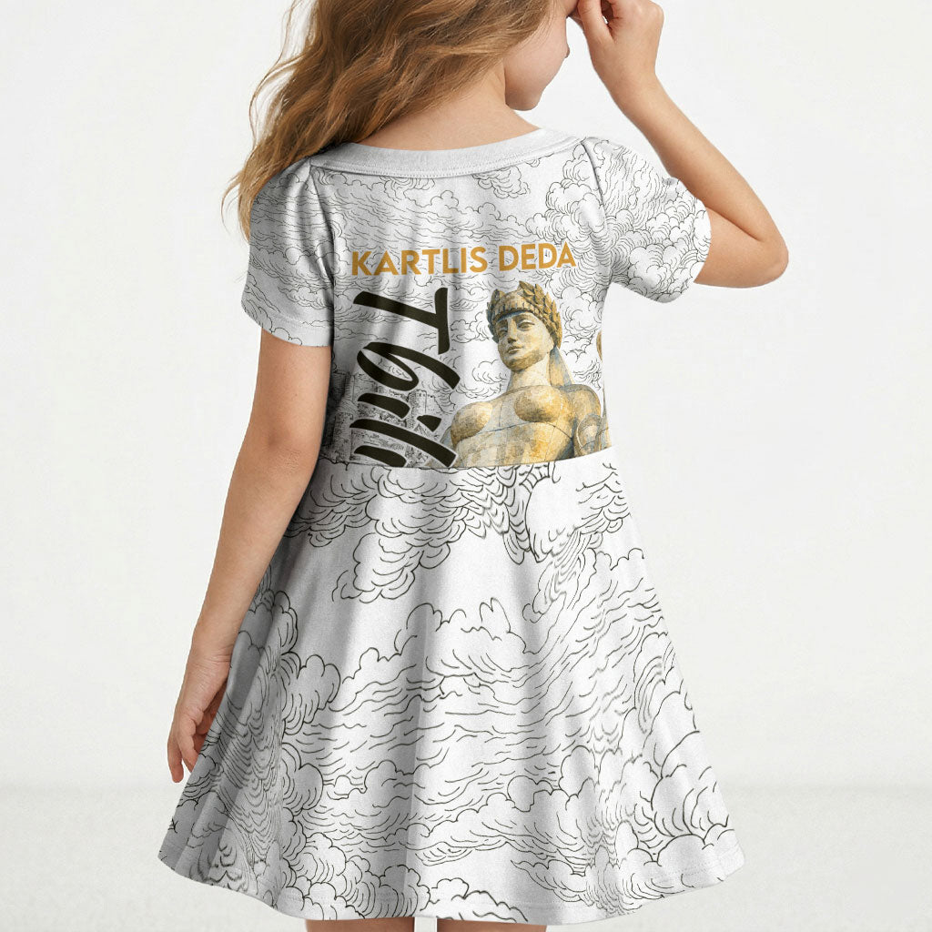 Georgia Tbilisi Clock Tower Kid Short Sleeve Dress Kartlis Deda Vintage Sketch Style