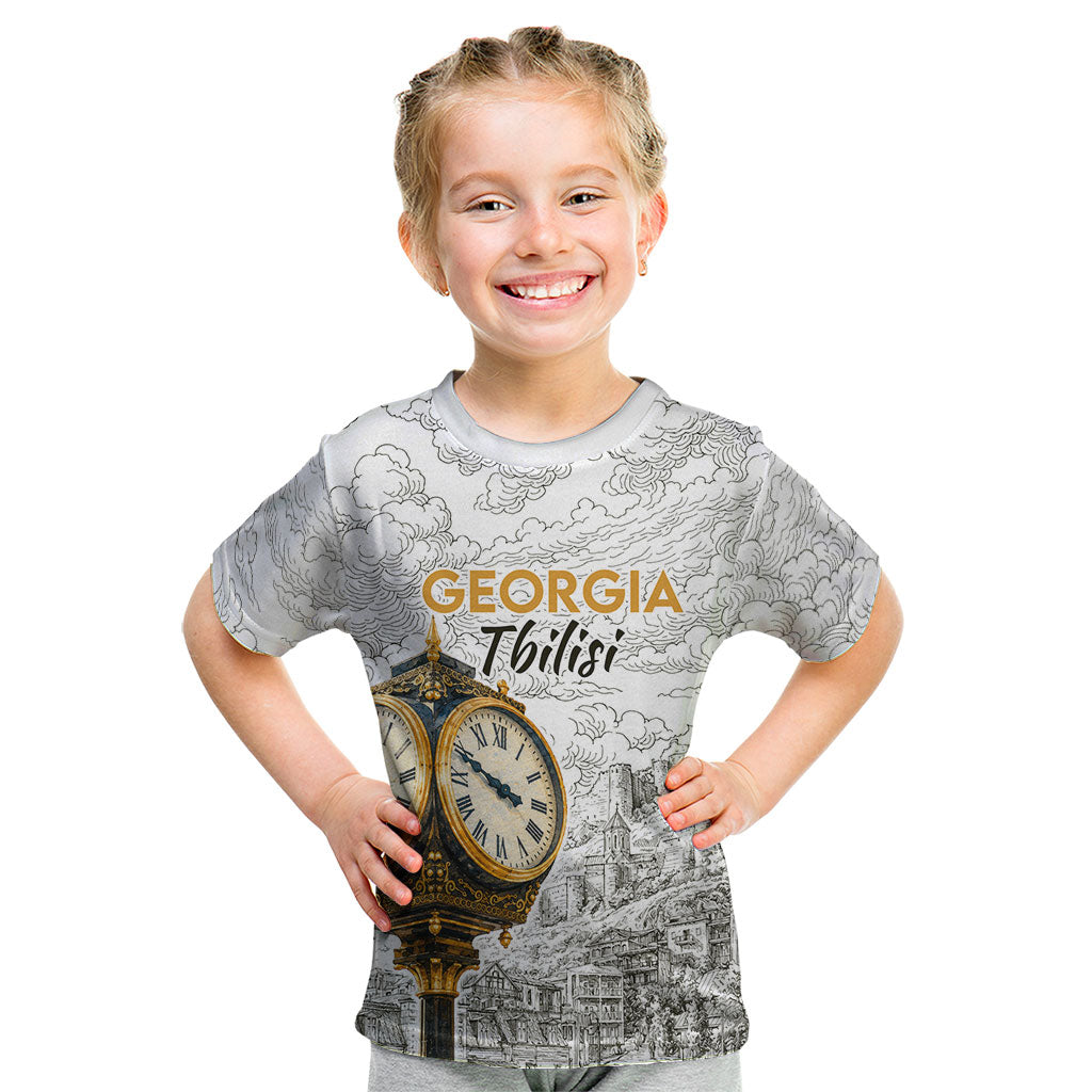 Georgia Tbilisi Clock Tower Kid T Shirt Kartlis Deda Vintage Sketch Style