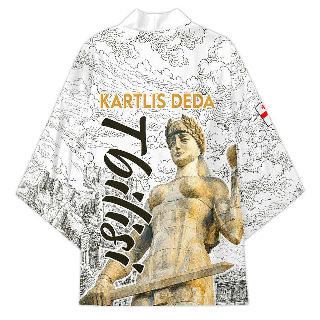 Georgia Tbilisi Clock Tower Kimono Kartlis Deda Vintage Sketch Style