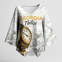 Georgia Tbilisi Clock Tower Kimono Sleeve Blouse Kartlis Deda Vintage Sketch Style