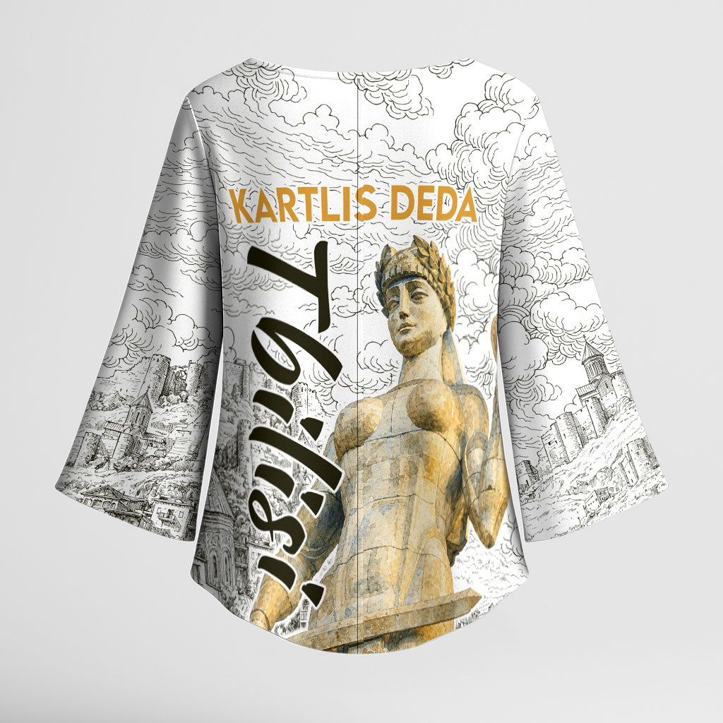 Georgia Tbilisi Clock Tower Kimono Sleeve Blouse Kartlis Deda Vintage Sketch Style