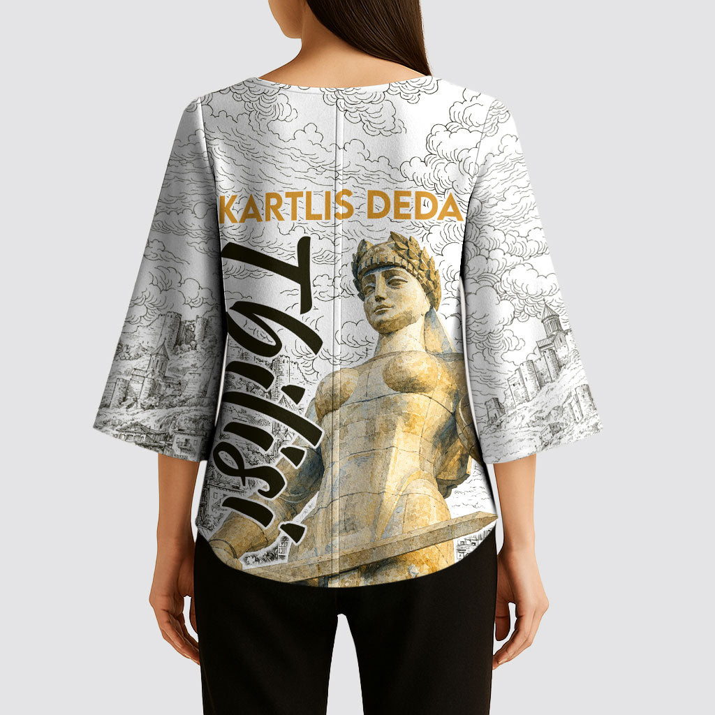 Georgia Tbilisi Clock Tower Kimono Sleeve Blouse Kartlis Deda Vintage Sketch Style