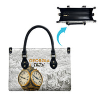 Georgia Tbilisi Clock Tower Leather Bag Kartlis Deda Vintage Sketch Style