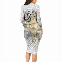 Georgia Tbilisi Clock Tower Long Sleeve Bodycon Dress Kartlis Deda Vintage Sketch Style