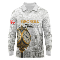 Georgia Tbilisi Clock Tower Long Sleeve Polo Shirt Kartlis Deda Vintage Sketch Style
