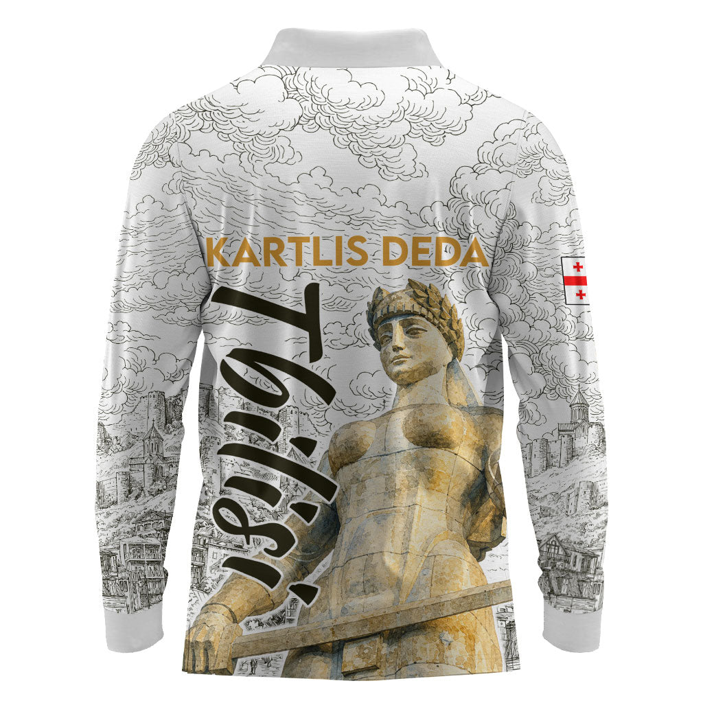 Georgia Tbilisi Clock Tower Long Sleeve Polo Shirt Kartlis Deda Vintage Sketch Style