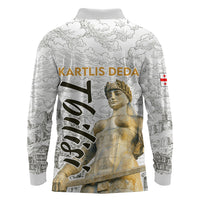 Georgia Tbilisi Clock Tower Long Sleeve Polo Shirt Kartlis Deda Vintage Sketch Style