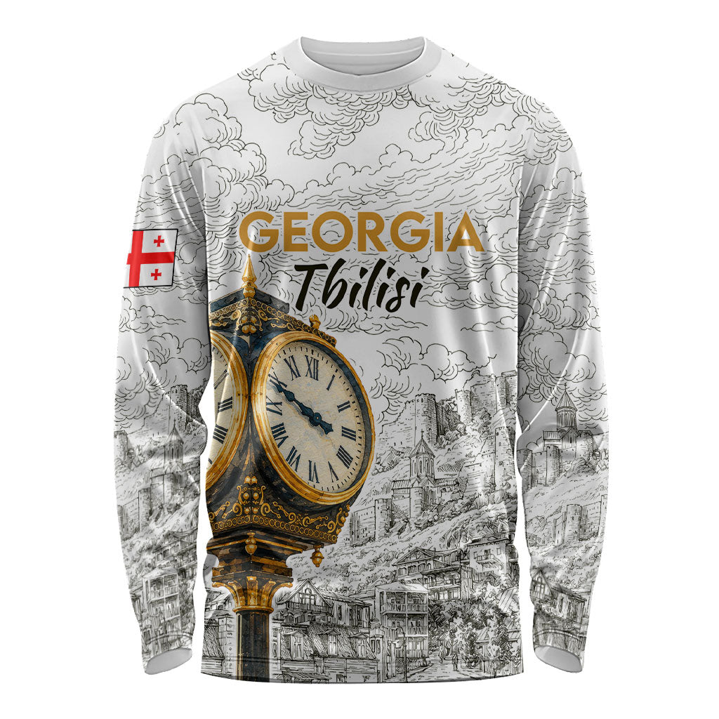 Georgia Tbilisi Clock Tower Long Sleeve Shirt Kartlis Deda Vintage Sketch Style