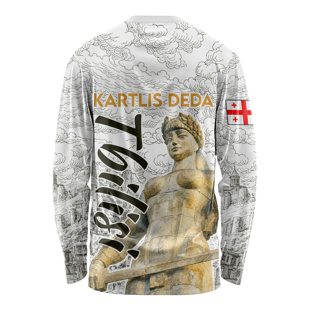 Georgia Tbilisi Clock Tower Long Sleeve Shirt Kartlis Deda Vintage Sketch Style