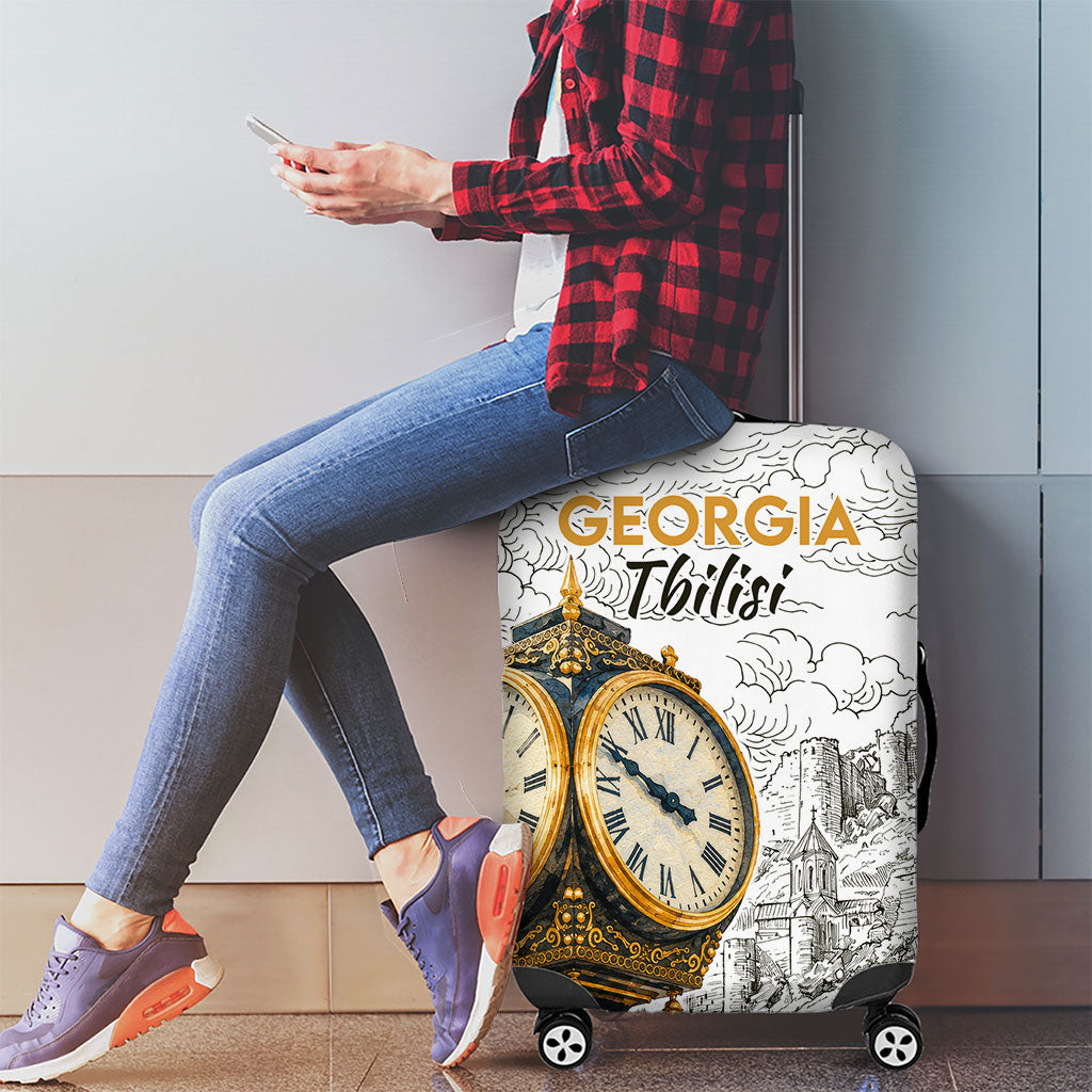 Georgia Tbilisi Clock Tower Luggage Cover Kartlis Deda Vintage Sketch Style