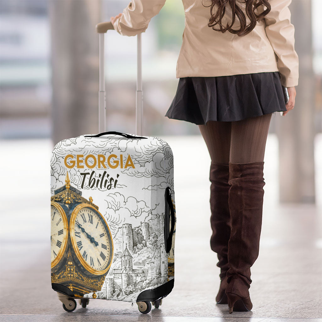 Georgia Tbilisi Clock Tower Luggage Cover Kartlis Deda Vintage Sketch Style