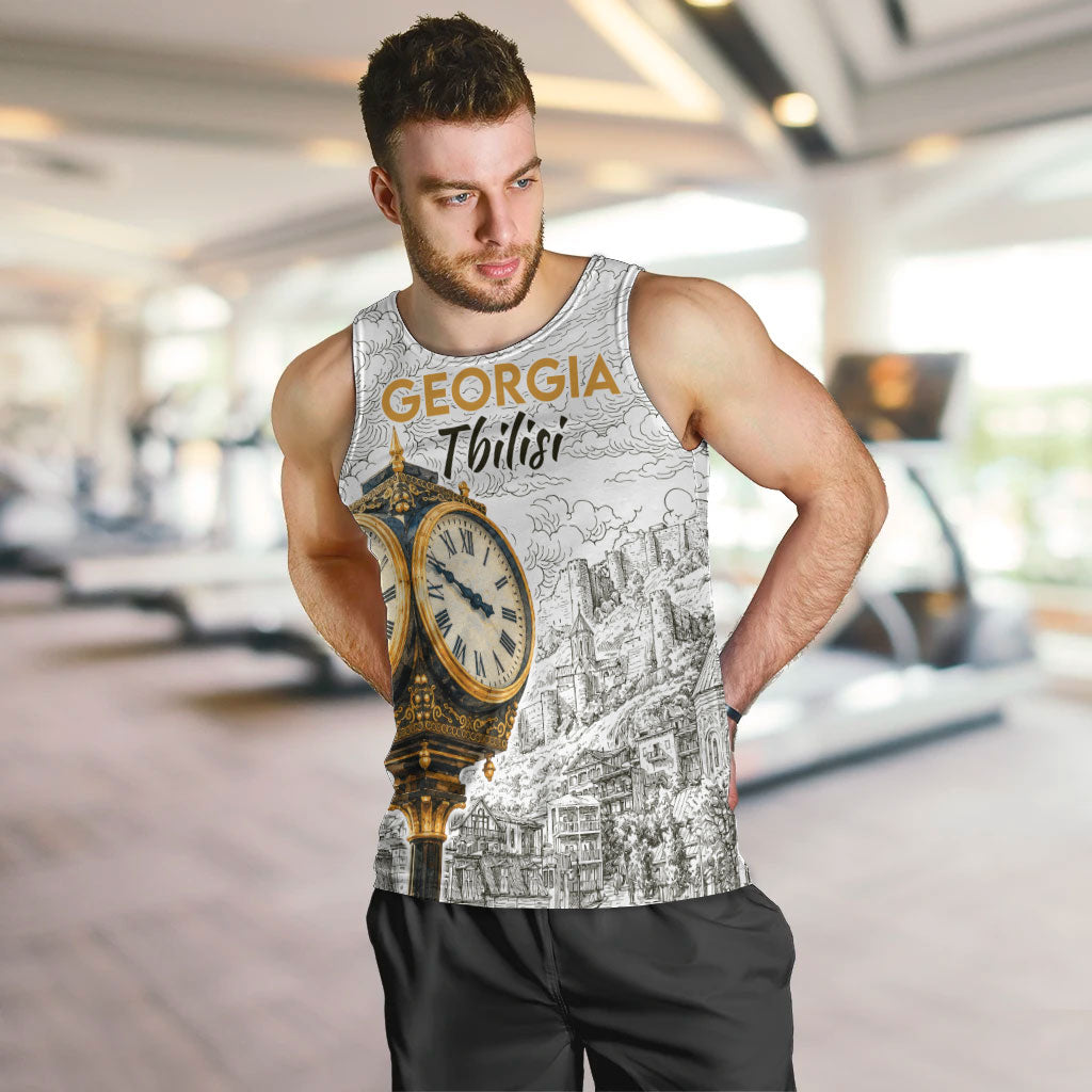 Georgia Tbilisi Clock Tower Men Tank Top Kartlis Deda Vintage Sketch Style