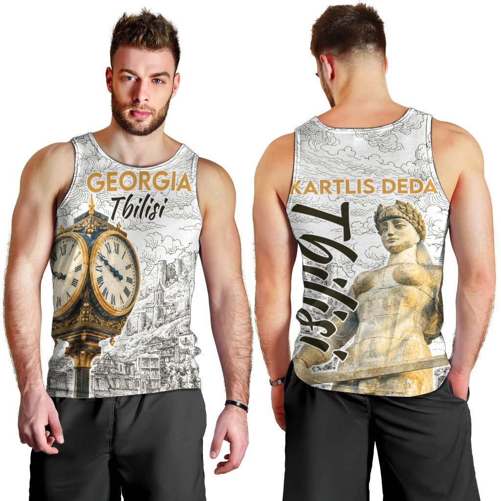 Georgia Tbilisi Clock Tower Men Tank Top Kartlis Deda Vintage Sketch Style