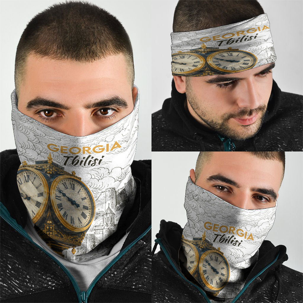 Georgia Tbilisi Clock Tower Neck Gaiter Kartlis Deda Vintage Sketch Style