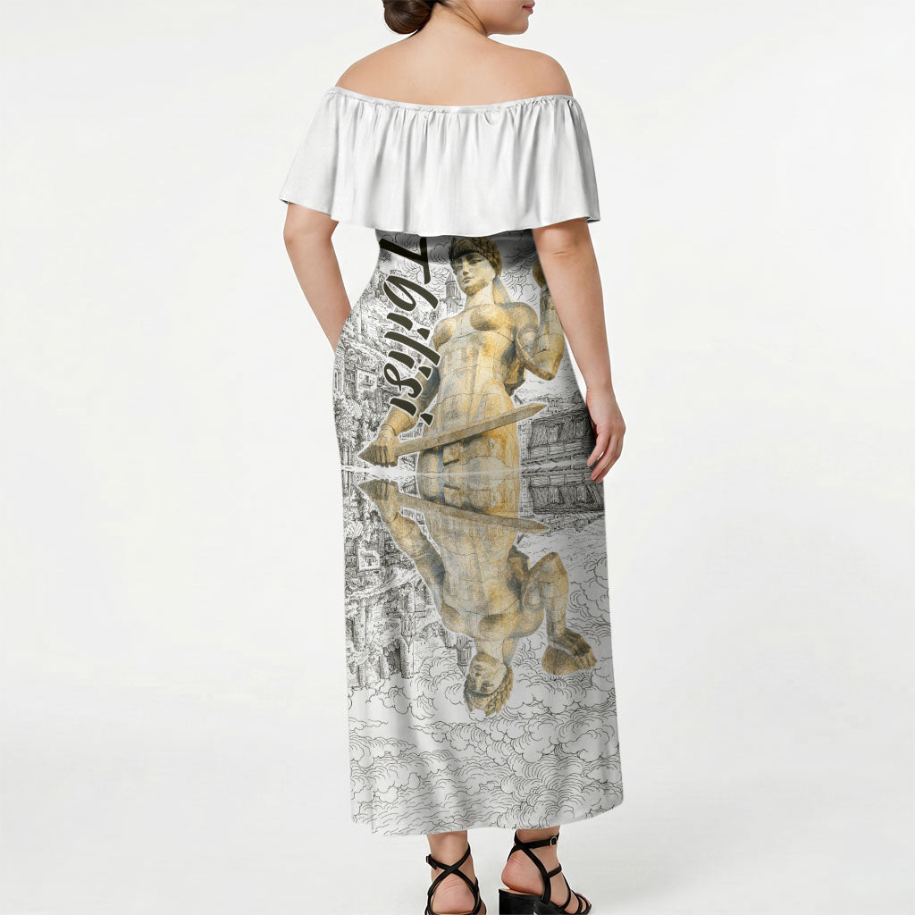 Georgia Tbilisi Clock Tower Off Shoulder Maxi Dress Kartlis Deda Vintage Sketch Style