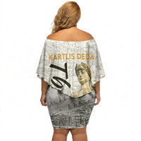 Georgia Tbilisi Clock Tower Off Shoulder Short Dress Kartlis Deda Vintage Sketch Style