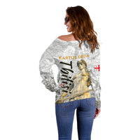 Georgia Tbilisi Clock Tower Off Shoulder Sweater Kartlis Deda Vintage Sketch Style
