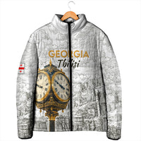Georgia Tbilisi Clock Tower Padded Jacket Kartlis Deda Vintage Sketch Style