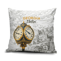 Georgia Tbilisi Clock Tower Pillow Cover Kartlis Deda Vintage Sketch Style