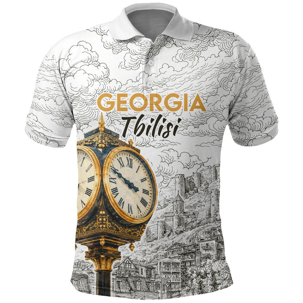 Georgia Tbilisi Clock Tower Polo Shirt Kartlis Deda Vintage Sketch Style