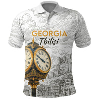 Georgia Tbilisi Clock Tower Polo Shirt Kartlis Deda Vintage Sketch Style