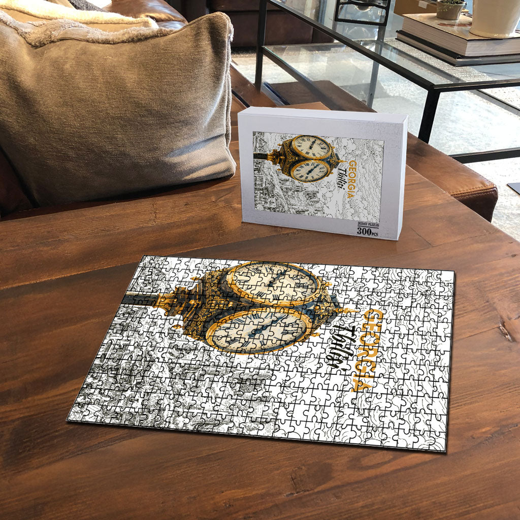 Georgia Tbilisi Clock Tower Puzzle Kartlis Deda Vintage Sketch Style