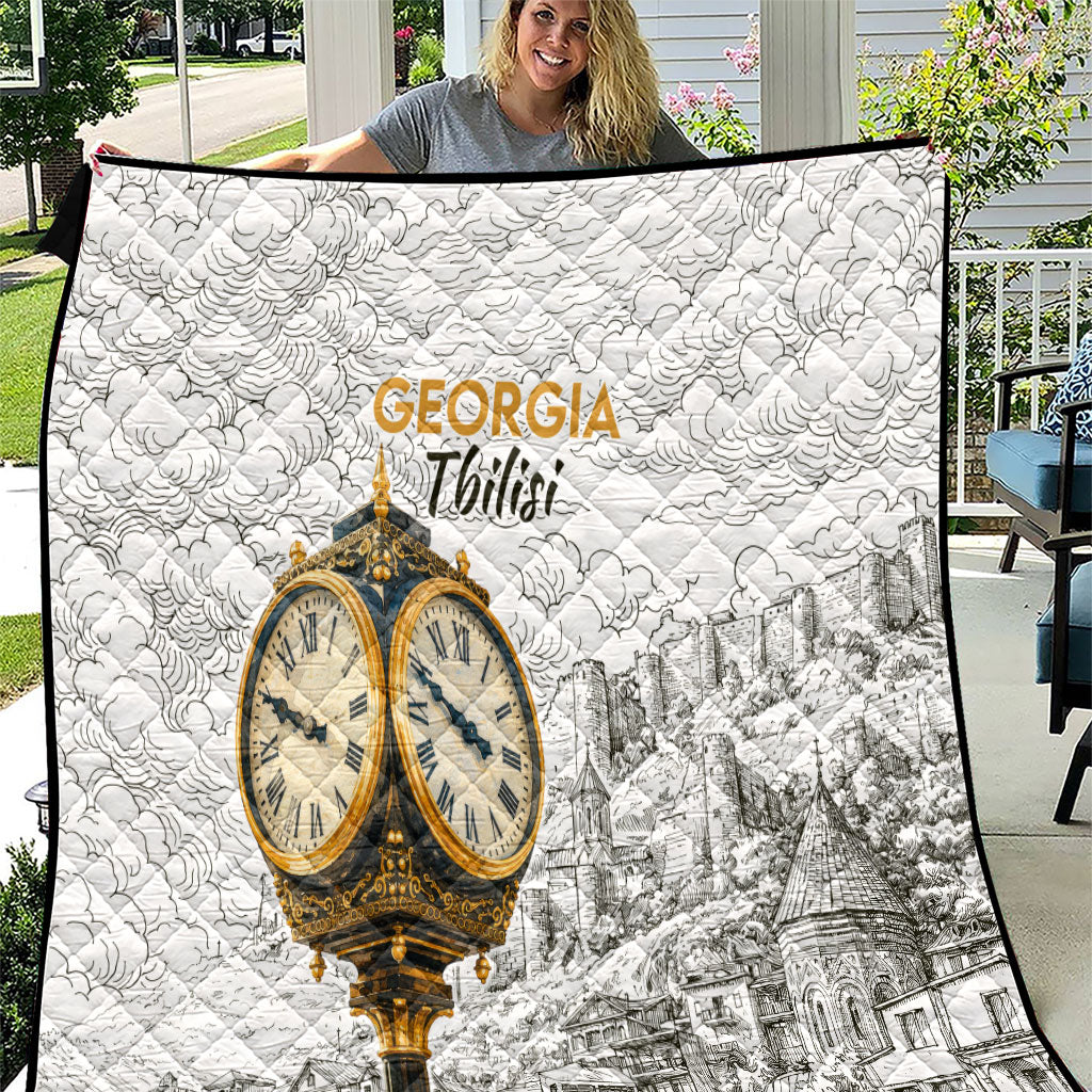 Georgia Tbilisi Clock Tower Quilt Kartlis Deda Vintage Sketch Style