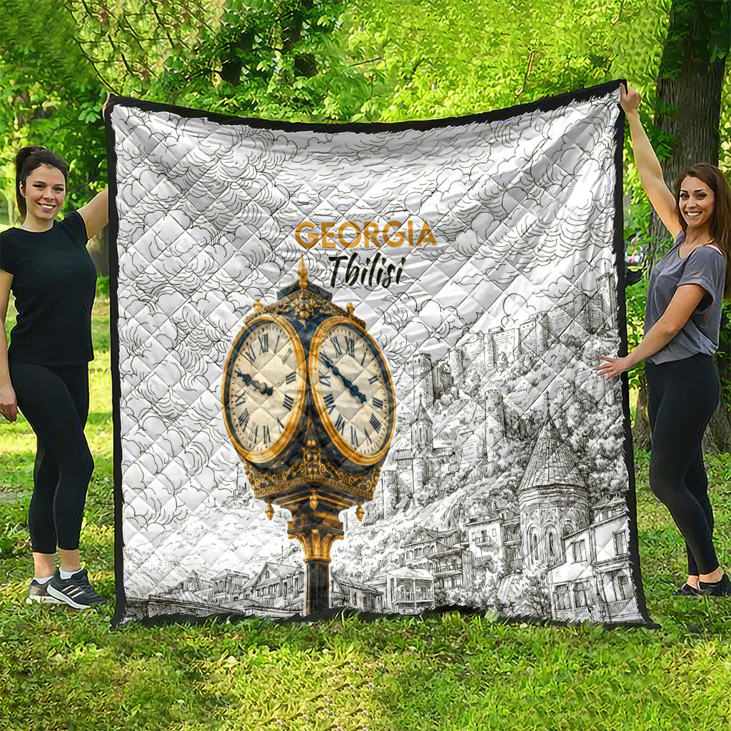 Georgia Tbilisi Clock Tower Quilt Kartlis Deda Vintage Sketch Style