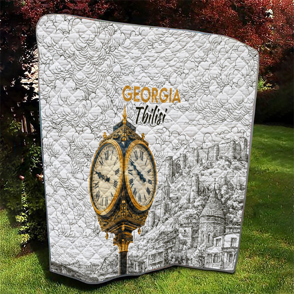 Georgia Tbilisi Clock Tower Quilt Kartlis Deda Vintage Sketch Style