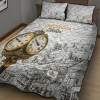 Georgia Tbilisi Clock Tower Quilt Bed Set Kartlis Deda Vintage Sketch Style